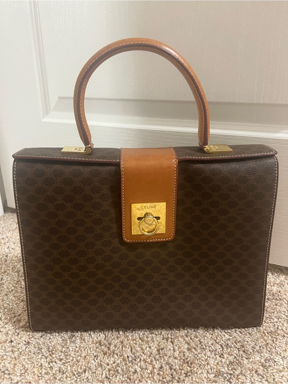 Celine Brown & Tan Monogram Top-Handle Briefcase